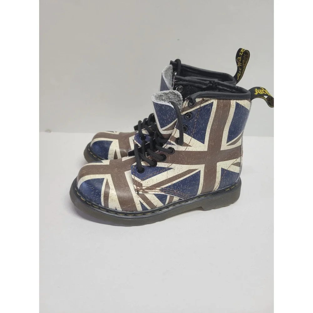 Dr. Martens Delaney Kids Union Jack Flag Boots Brown‎ Blue AW004 US 11 UK 10
